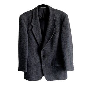 HARRIS TWEED Vintage Hand Woven Wool Sports Coat Jacket Blazer Navy Blue 40R